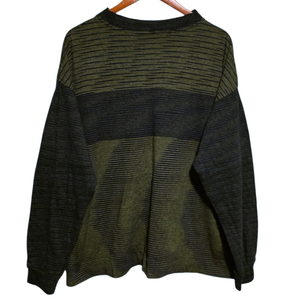 Tamaki Niime Mock Neck Box Top in Chartreuse/Black Stripe Size 2